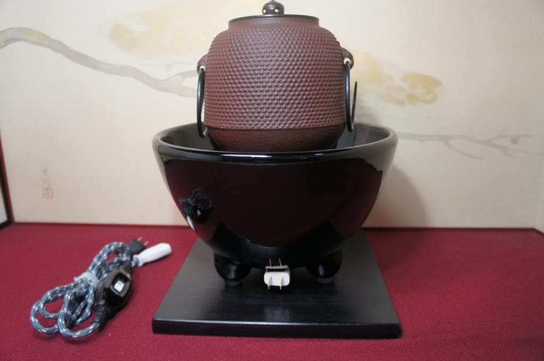 ☆ 創巧野々田 真塗風炉(紅鉢型)電熱器 在銘霰地紋棗釜 他フルセット送料込み