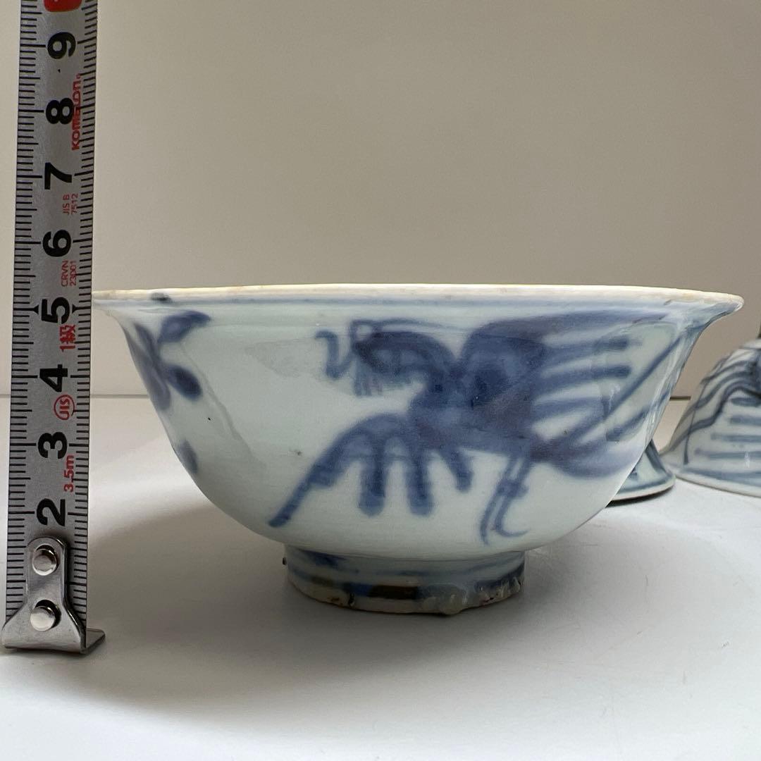 中国明時代　古染付鉢4客　　口径約12㎝　東Y7-1104☆2Fトヒオ