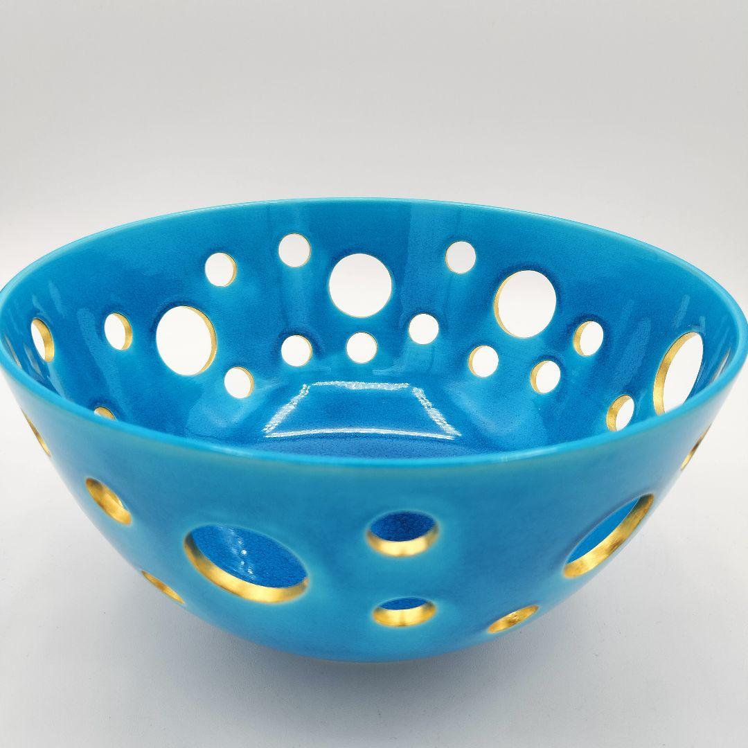 756 菓子鉢　浅黄交趾　水玉透　中村翠嵐　茶道具　茶道