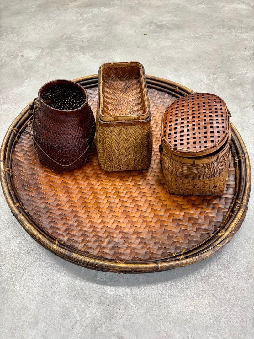 古民藝 竹丸盆 直径67cm 大型丸盆 竹編み 干し盆 古道具 古民家