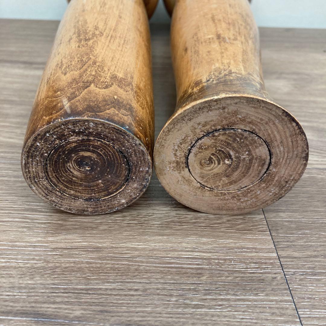 D-3 【味のある経年美】伝統工芸 木製 こけし 2体セット 素地 木地山