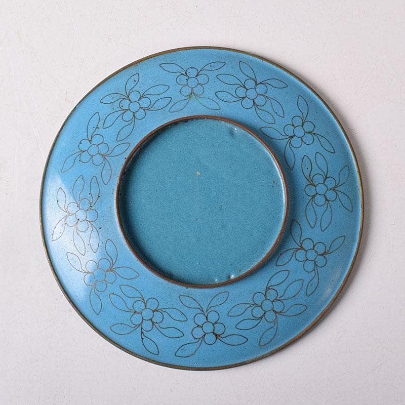 中国　古七宝琺瑯彩　花蝶文盤　皿　V　R8772