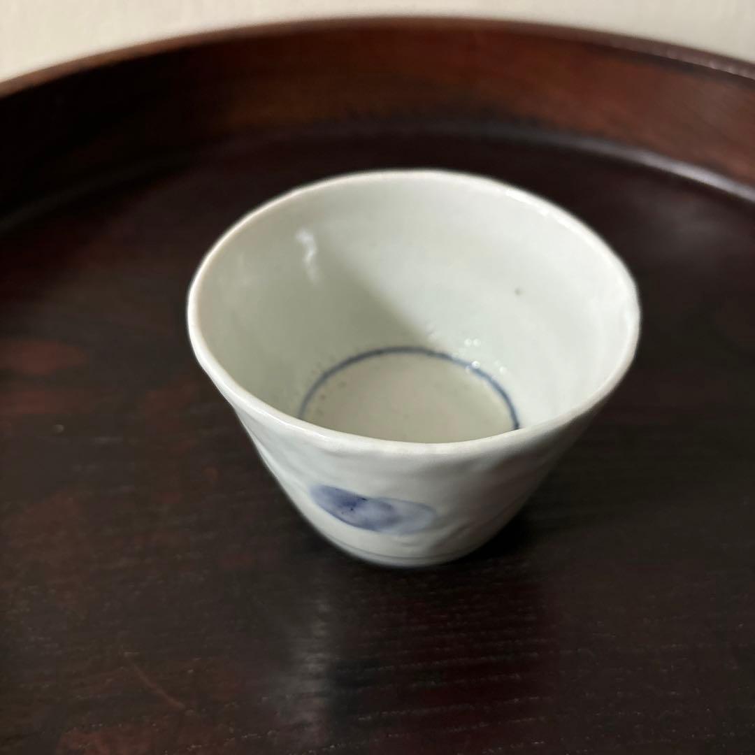 古伊万里染付丸文蕎麦猪口　生掛け　くらわんか　江戸前期　白磁　検:白洲正子　李朝