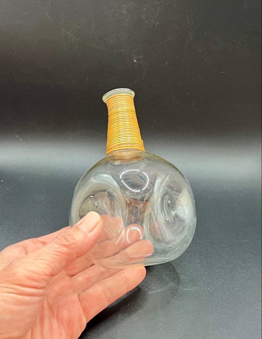 時代　和ガラス　ガラス蓋付き徳利　花瓶　鶴首徳利　アンティーク　古道具