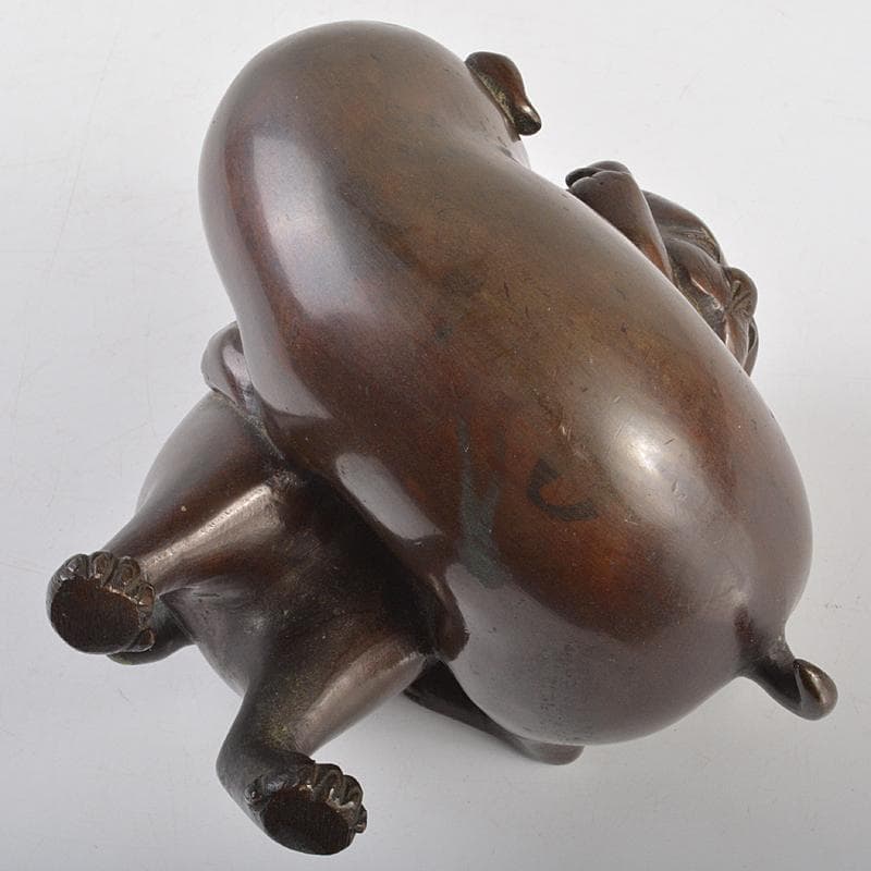 明治金工　古銅　子犬　双犬　置物　G　R6994