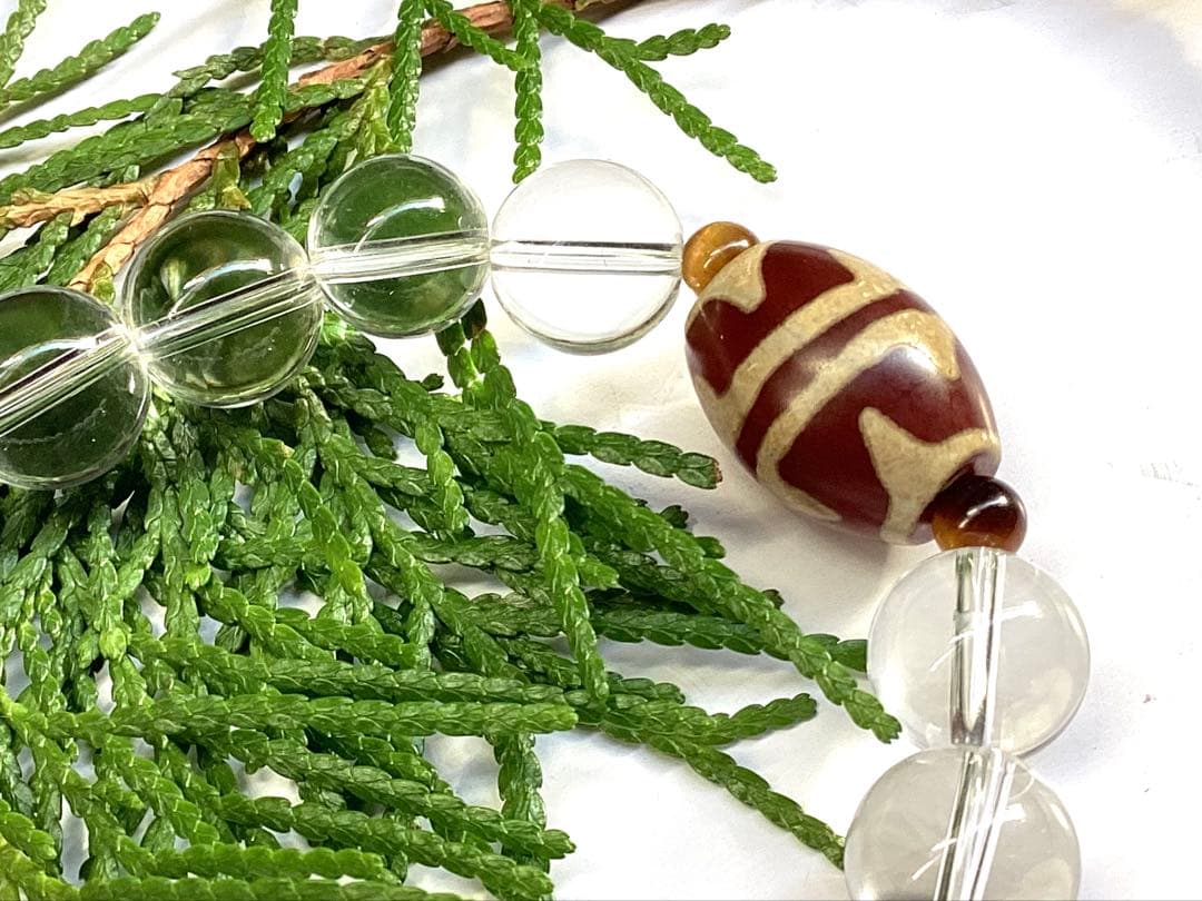 ✳天然虎目石*四線虎牙天珠*ガネッシユヒマール水晶ブレスレット　17cm 本物‼️