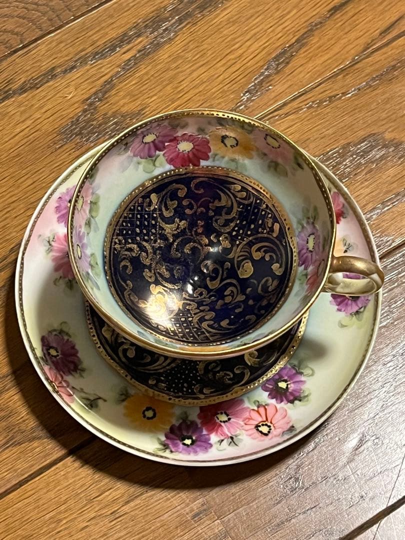 オールドノリタケ　金彩　総柄　高脚カップソーサー　花柄