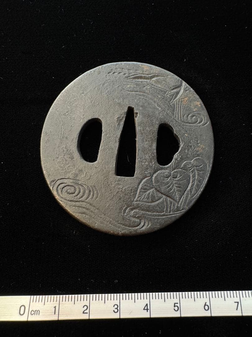 無銘 鉄地鐔 河骨図 鍔 拵 日本刀 刀装具 骨董 古美術 江戸時代