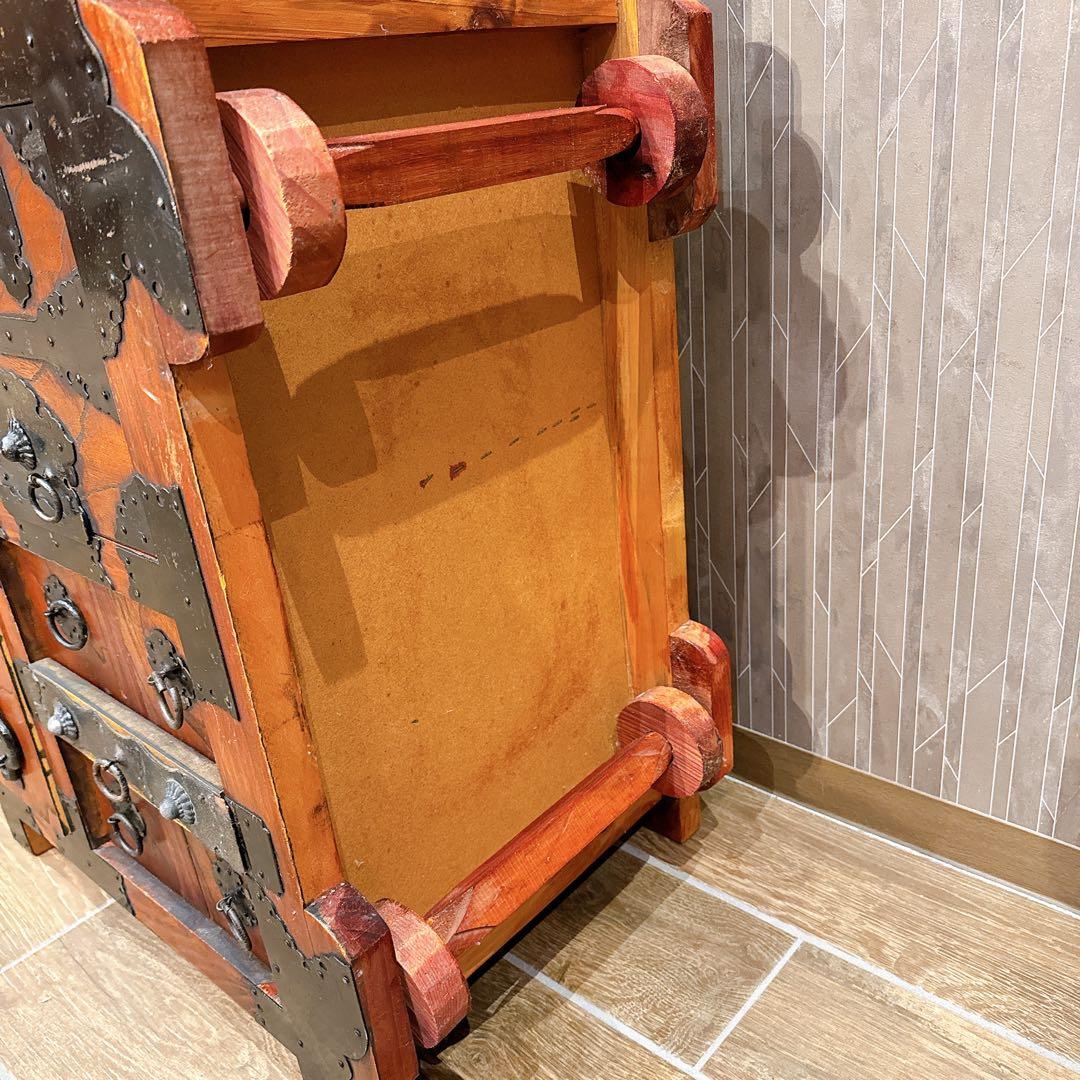 【美品】仙台箪笥風 民芸箪笥 和家具 小箪笥 車輪付き 鉄金具 木製 収納棚