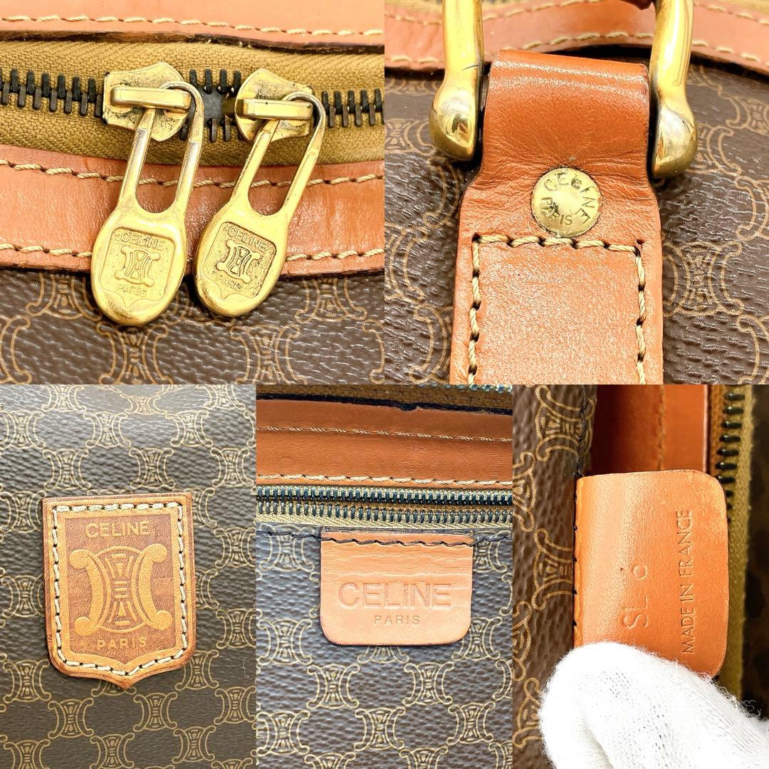 【CELINE】ボストンバッグ　マカダム柄　ゴールド金具　PVC ブラウン