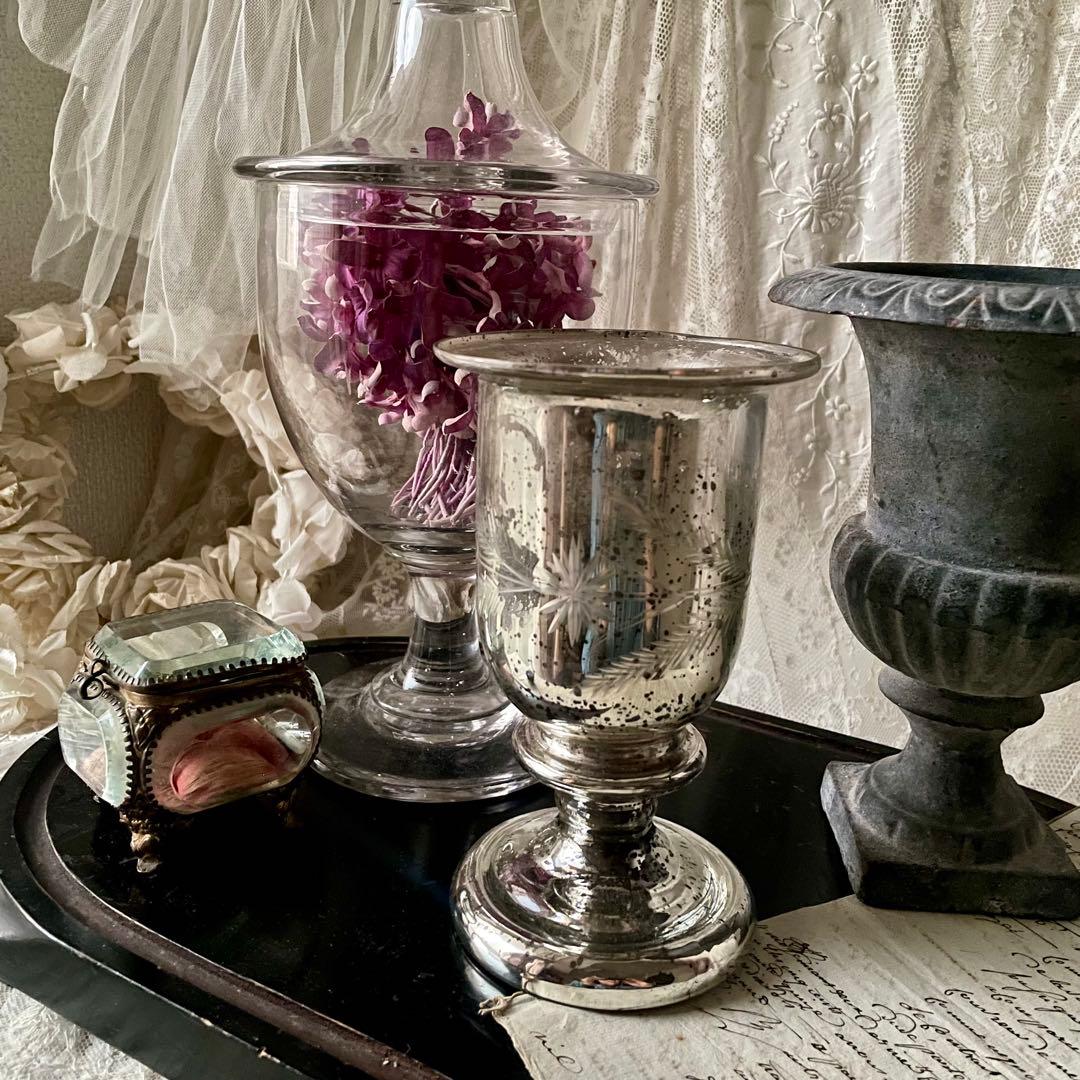 大きなメルキュリーグラス　キャンドルホルダー　フランスアンティークヴィンテージ