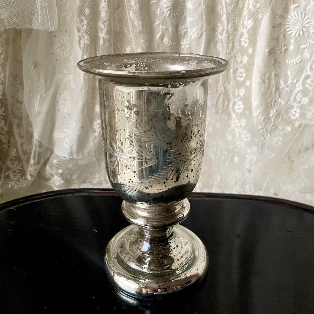 大きなメルキュリーグラス　キャンドルホルダー　フランスアンティークヴィンテージ