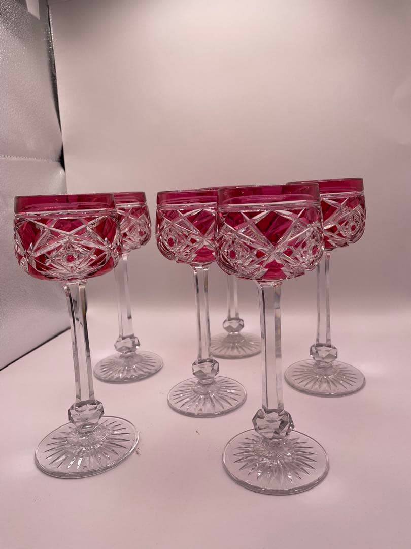 カットクリスタル グラス 6個セット ピンク