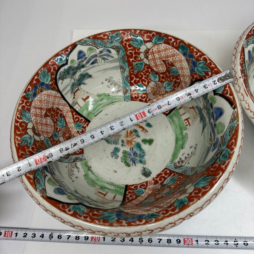 古伊万里　赤絵大鉢　２客　幅約22.8㎝　タサチ　東さ7-0420④