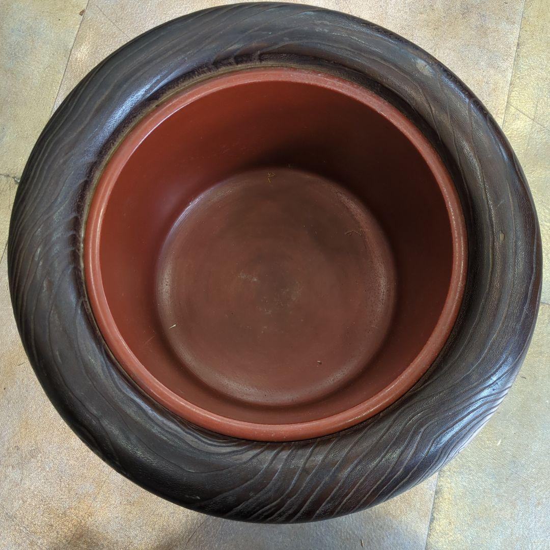 骨董　蒔絵　螺鈿　火鉢　桐　内側銅器　大型　花入　鉢カバー