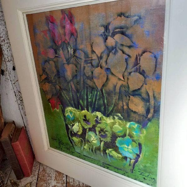 岡田とみ 花の器 肉筆 油彩画 直筆サイン入り F10号 大型 額装 静物画