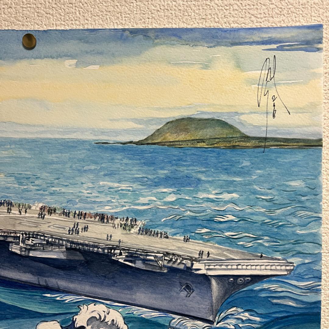 アメリカ軍の飛行船の水彩画 30x40cm