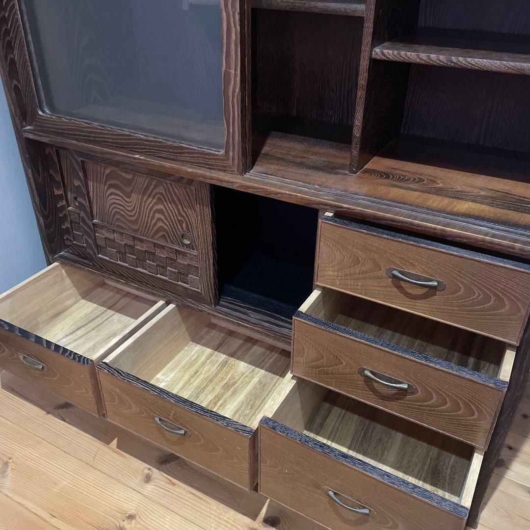 茶箪笥　桑材　木製ガラス扉付き和風収納棚　高さ120cm 食器棚