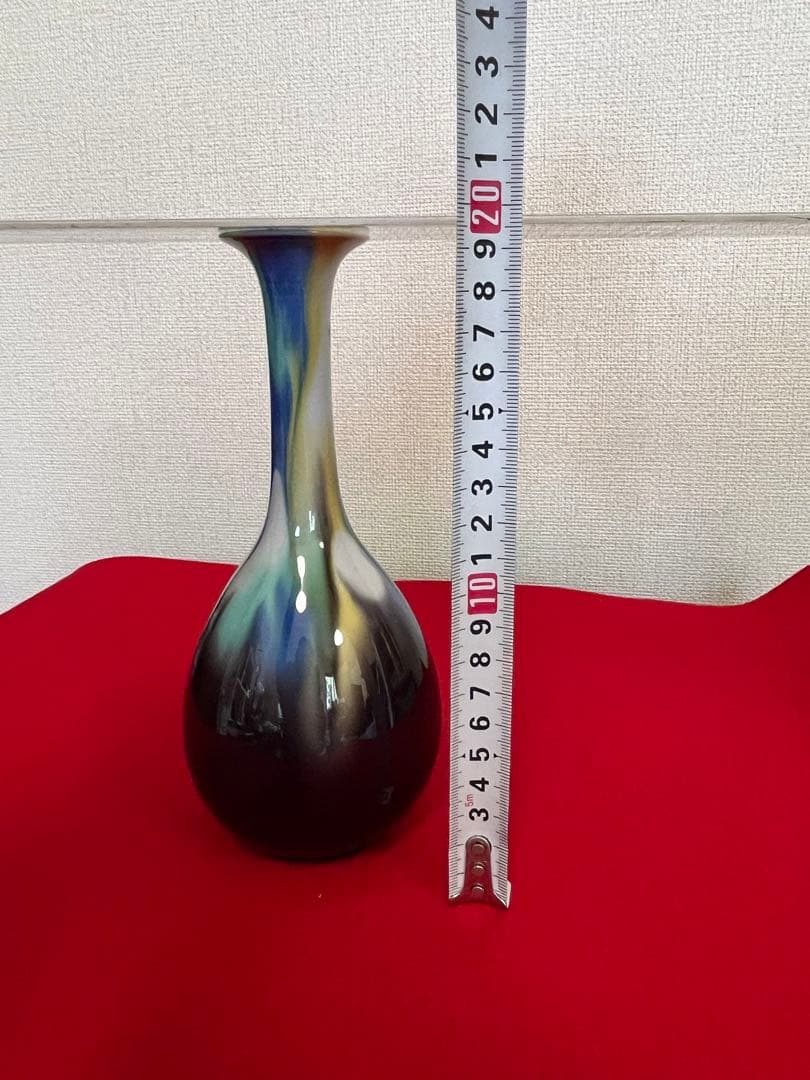 柳雨軒 三代 人間国宝 徳田八十吉  (正彦銘)彩釉 花入 管理T196