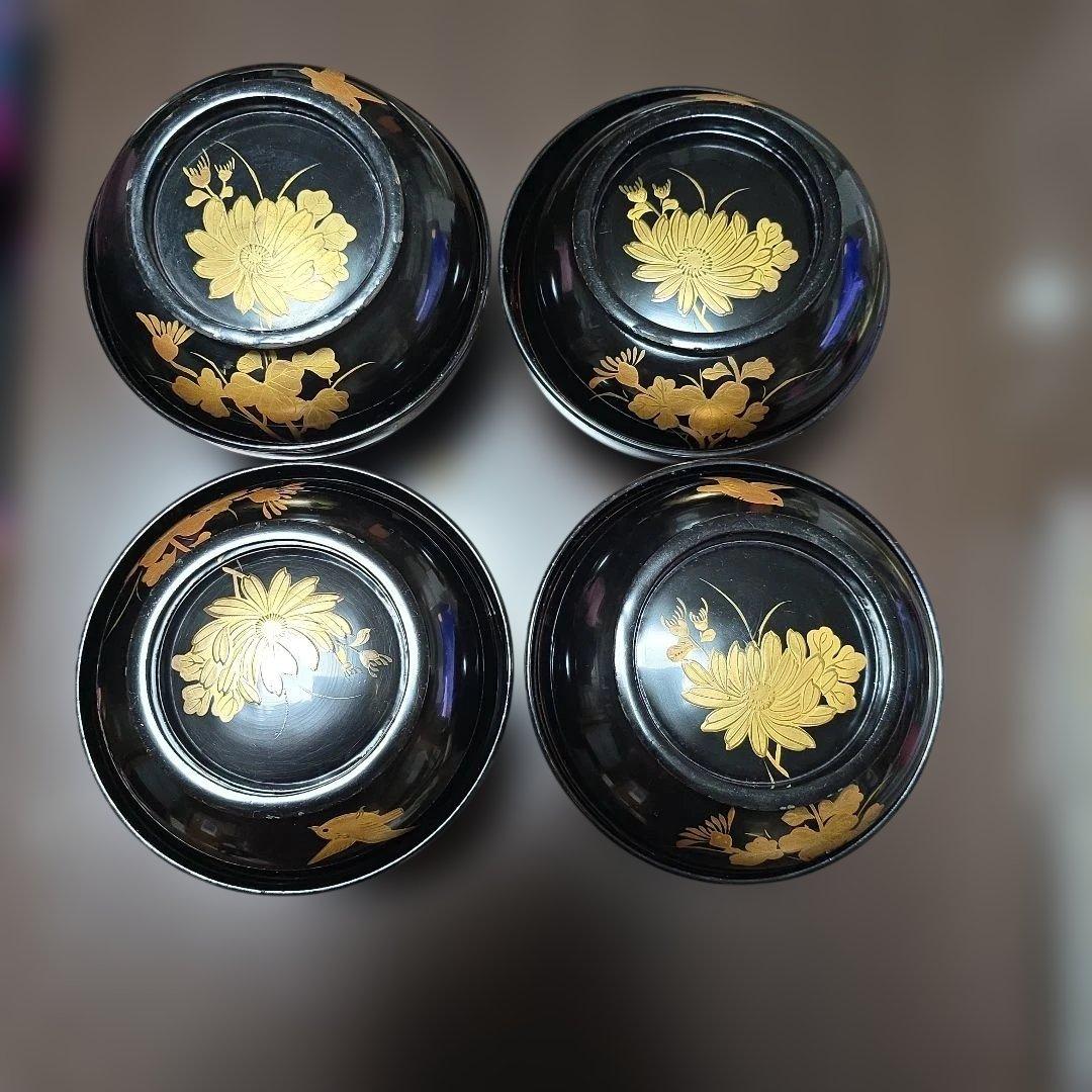 金蒔絵の施された輪島塗り漆器椀4個セット 金色装飾