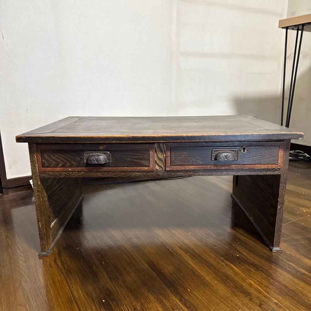 【セール〜1/30】レトロ家具 | 木製ダークブラウン座卓 引き出し2つ