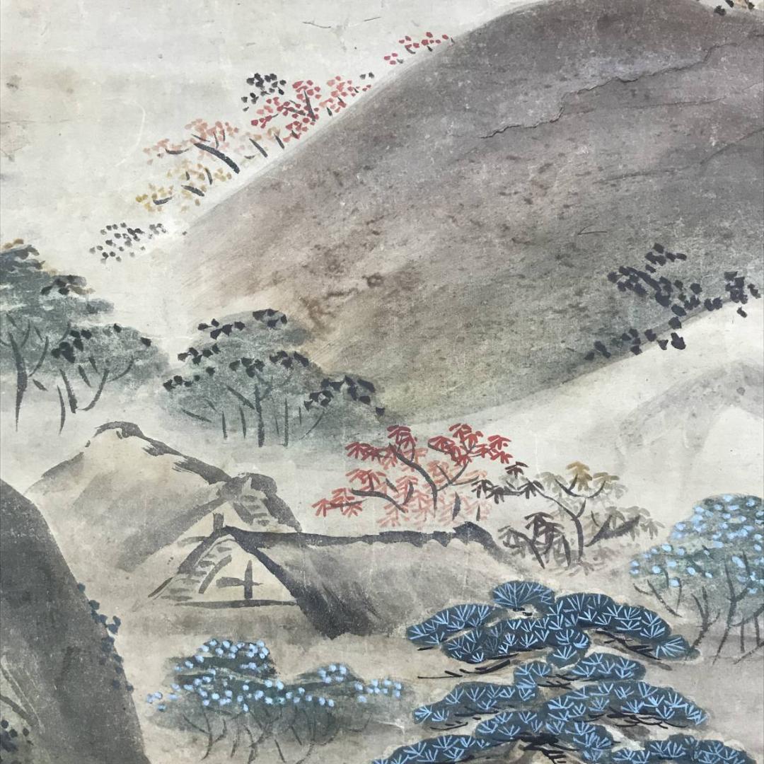 模写/狩野探幽/古画紅葉山水図/山水図/江戸時代/掛軸/名家伝来/AD-990