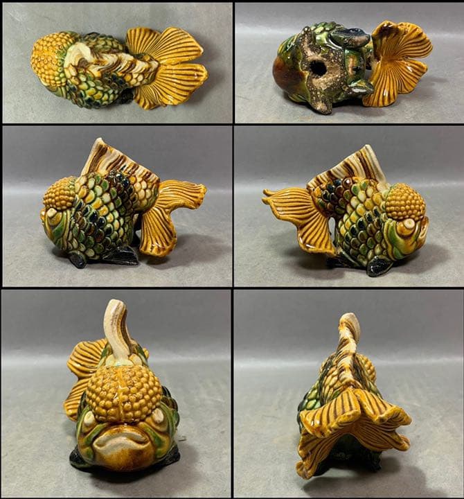 中国 三彩魚置物　f2220733