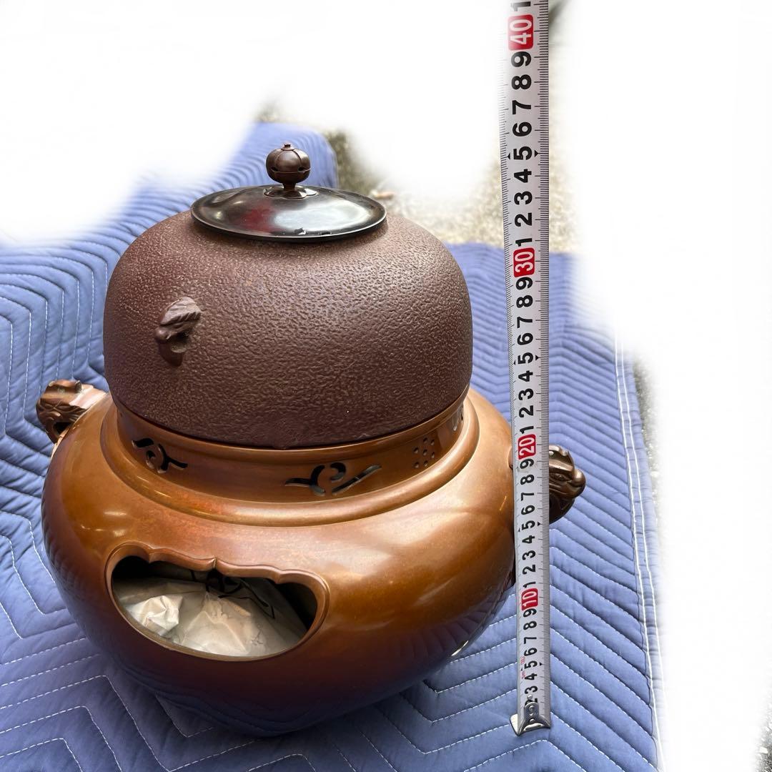 鋳銅 鬼面風炉 釜添 釜師畠春斎/風炉師寛