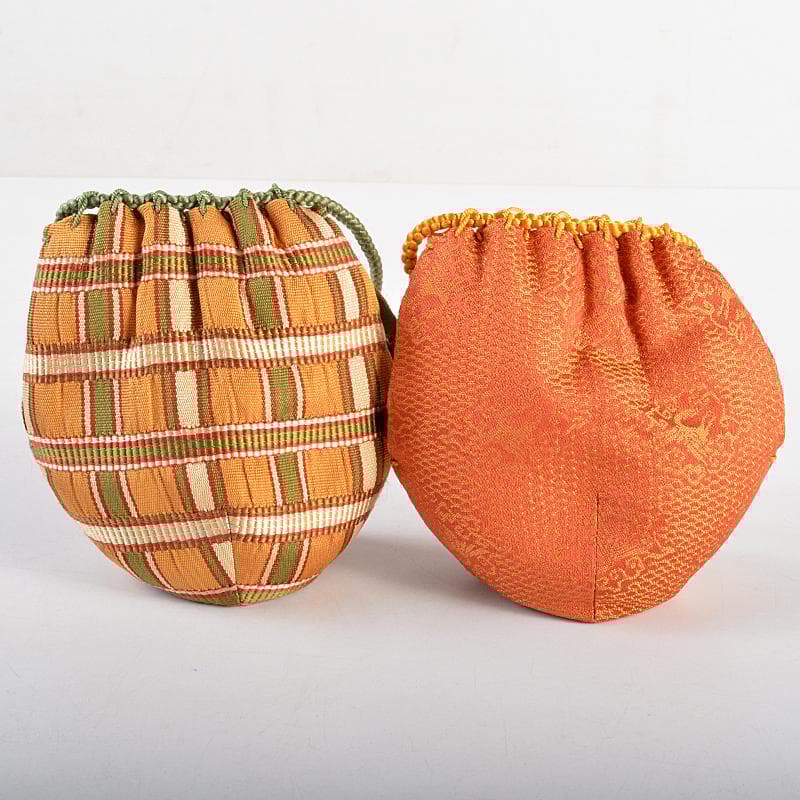 備前焼　山根義秋作　瓢箪茶入　西陣織仕覆二点　有馬頼底（大龍）極箱　VR5609