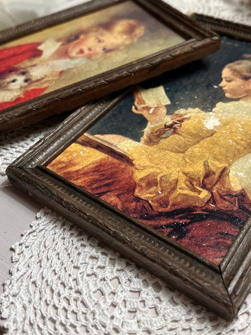 ◆フランスアンティーク｜世界の名画1700年代肖像画子供女の子木製額壁掛け絵画