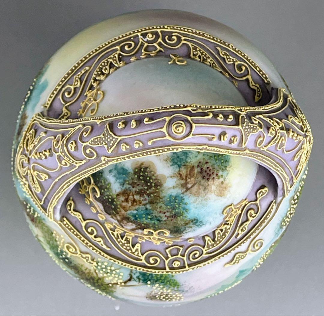 【希少】オールドニッポン 一陳盛り上げ 風景紋 バスケット 花籠 花瓶