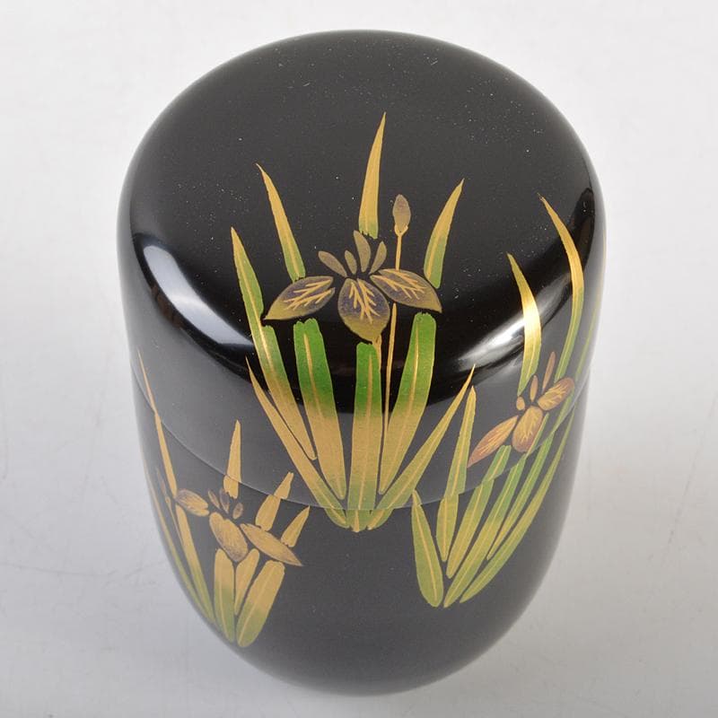 茶道具　塗師　牧田芳祥 作　あやめ蒔絵　長棗　共箱　V　R7229