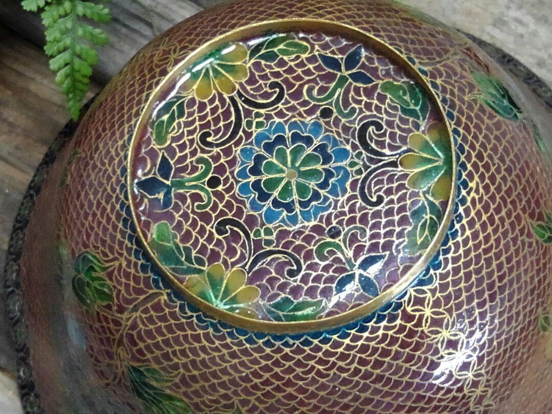 ♥中国製　硝子　金彩　花柄　鉢　φ１８０ｍｍ　置物　飾り　骨董　古玩