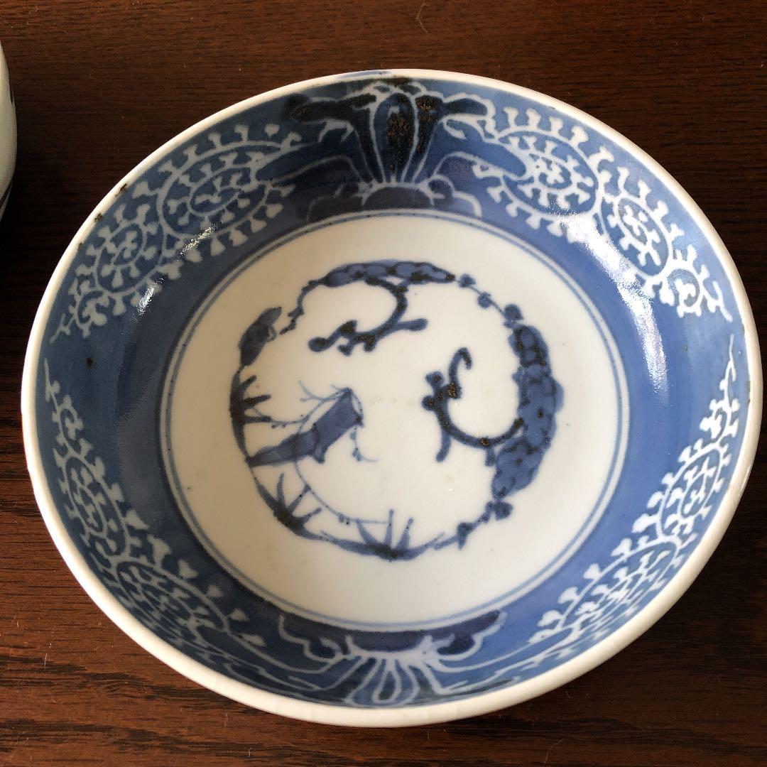 古伊万里☆白抜きたこ唐草☆なます皿二枚