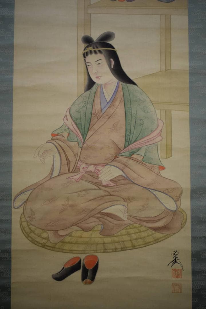 真作/必堂/呉羽/綾羽/双神之図/双幅/布袋屋掛軸HE-652