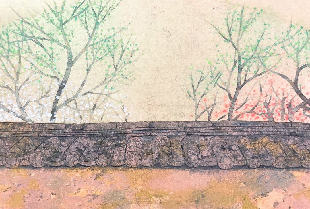 瀧下尚久「明日香（共シール）」額装●日本画作品 落款 押印 ●