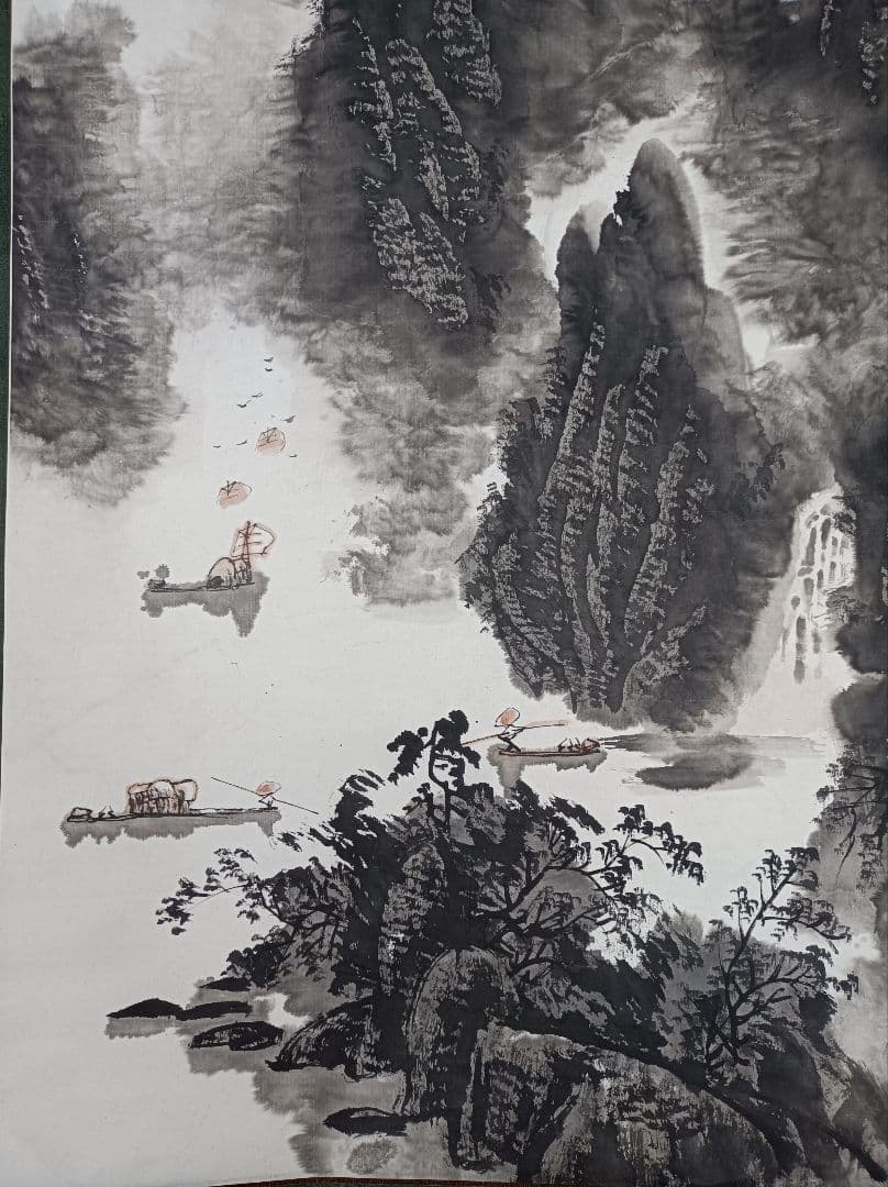 軸 おもてなし 絵 龍神 開運 金運 滝 山水 墨 中国 美術 骨董 インテリア