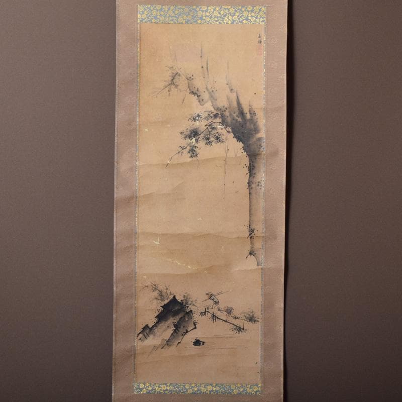 掛軸　古画　墨江武禅　山水人物図　C　7545A