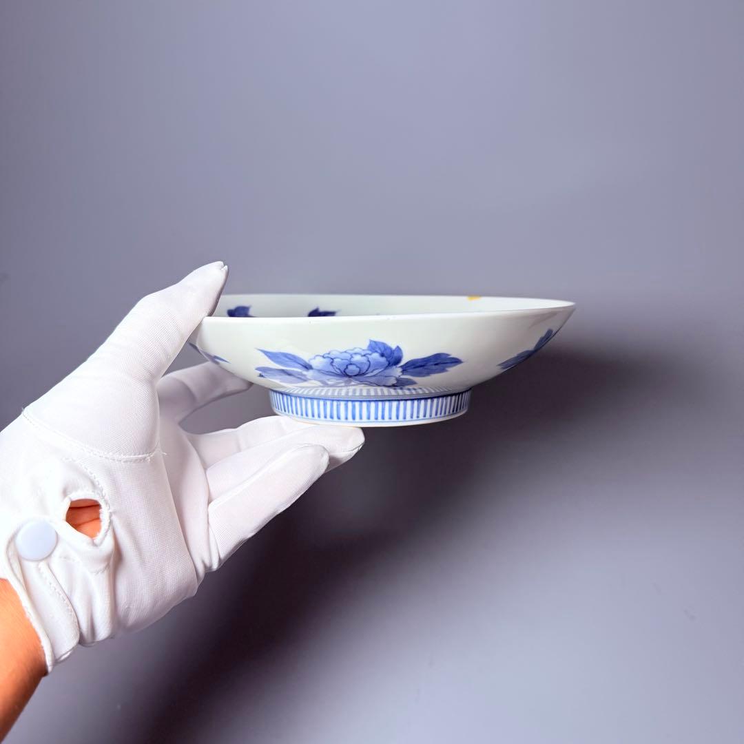 幕末～明治期　古鍋島　染付牡丹蝶図高台皿　古美術　骨董　コレクション