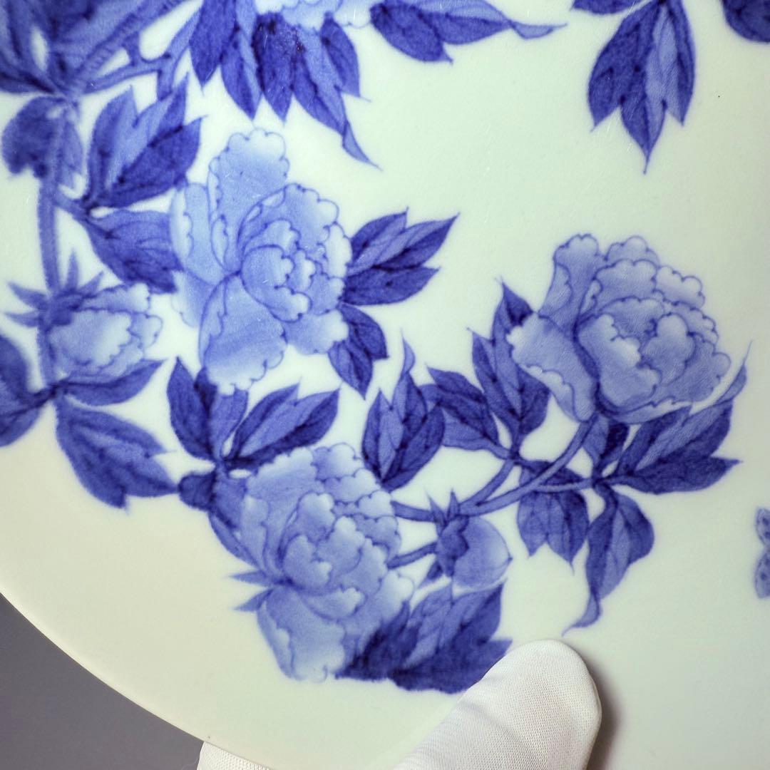 幕末～明治期　古鍋島　染付牡丹蝶図高台皿　古美術　骨董　コレクション