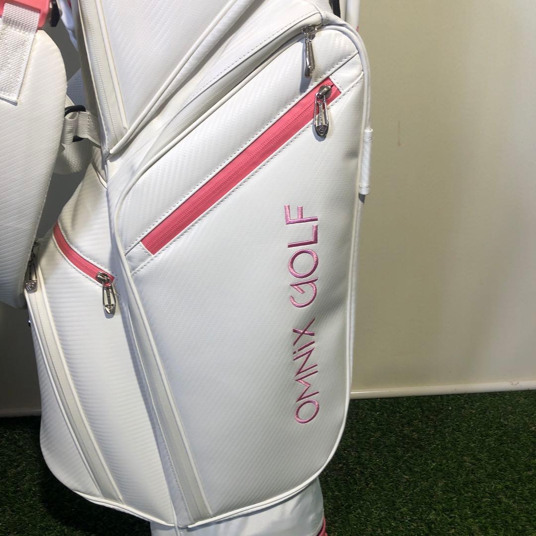 訳ありOMNIX GOLF 8.5型　スタンドキャディバッグ ホワイト　ピンク