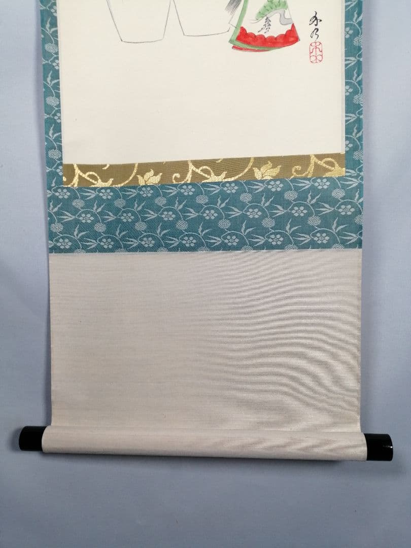 【茶道具】 大徳寺 西垣宗興和尚筆 立雛画賛「桃花笑寿風」掛軸　軸B962