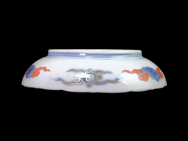 古伊万里　色絵　窓絵　宝船に金唐草の図　４寸皿　５枚　B985AS-CXv