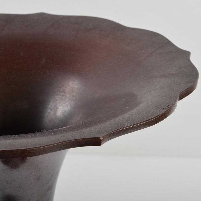 高岡銅器　勝峰作　鋳銅　桔梗口花瓶　共箱　M　R9521B