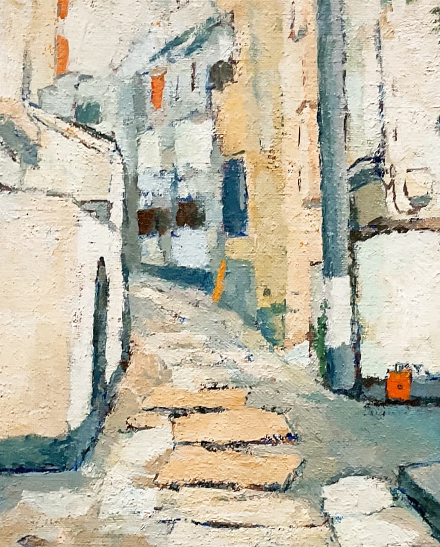 絵画 449 油絵/風景/街角/東京/四谷荒木町の路地/石畳/F6号