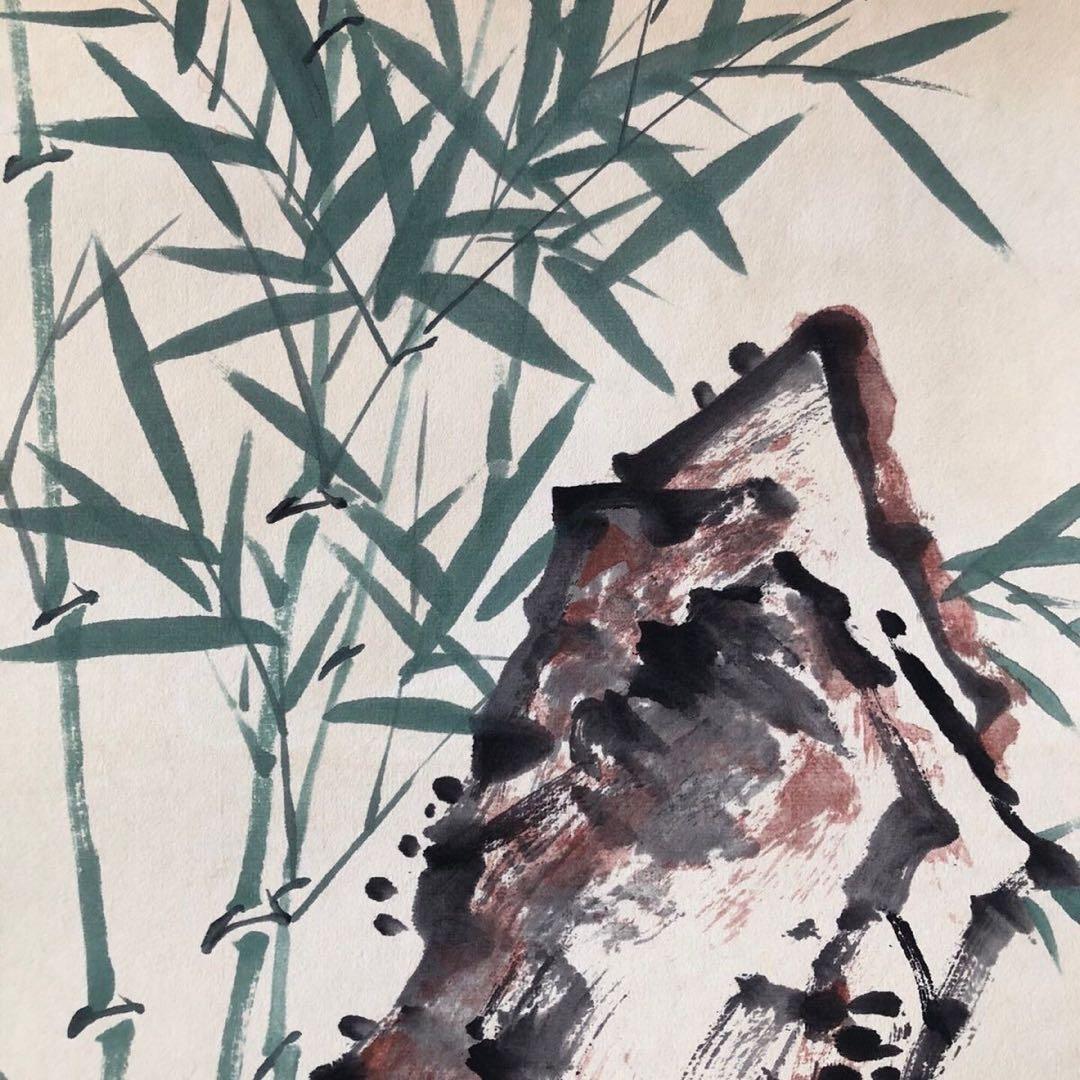 【啓功・四条屏】「梅蘭竹菊」掛軸セット　表装済み／163×38cm