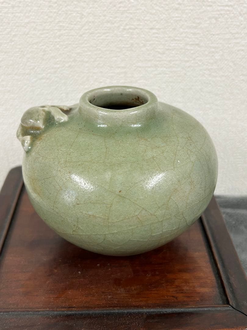 中国明時代　龍泉窯青磁水盂 文房具　胴直径約9.5㎝ BL2-4