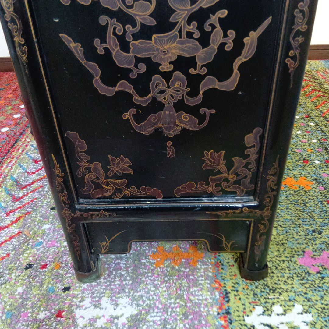時代物　中国家具　玉入漆金彩キャビネット　アジアン家具