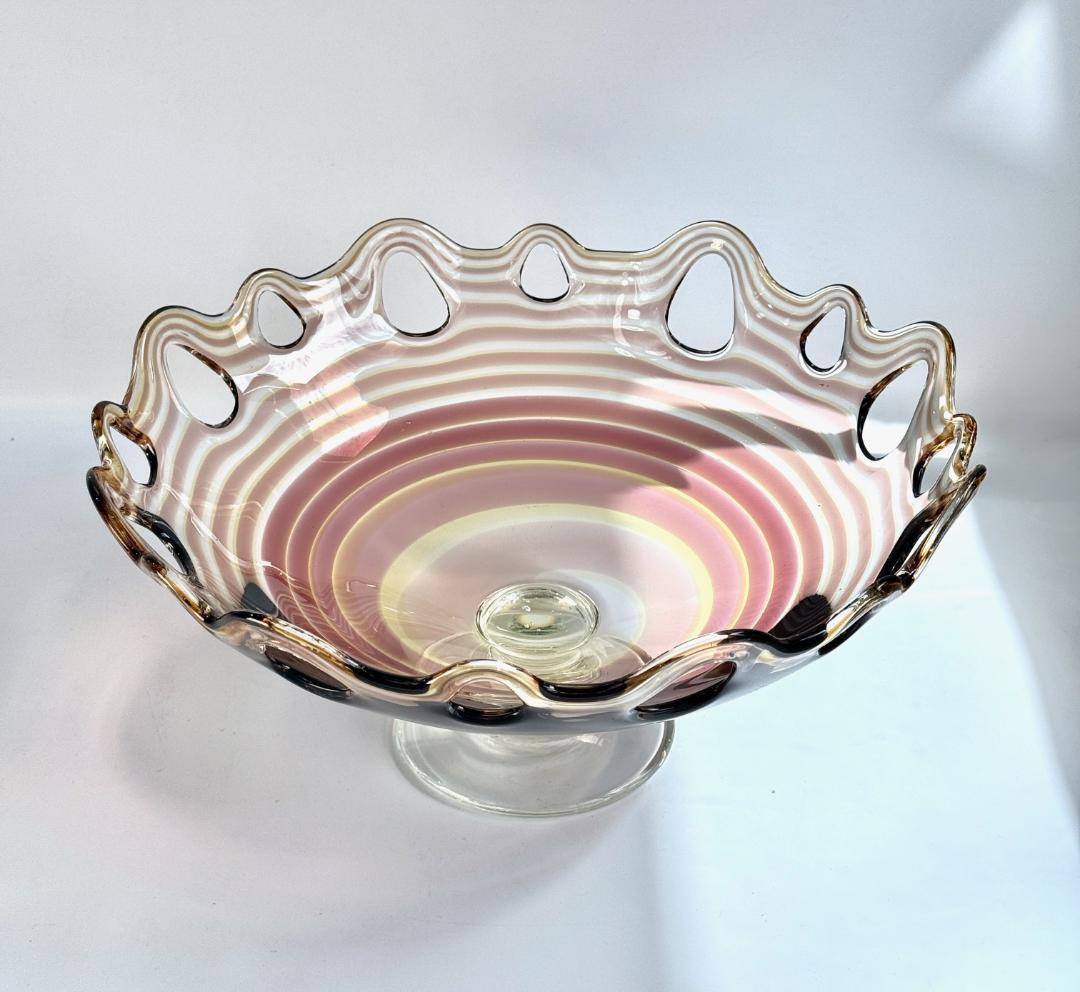 ビンテージ　職人よる手作りの大きなガラスコンポート　直径35㎝