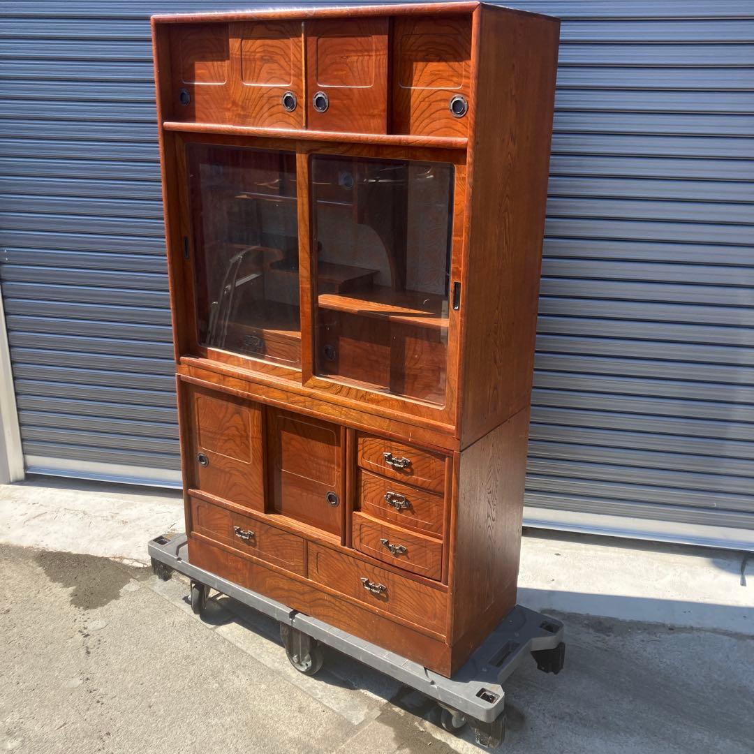 昭和レトロ 欅材 茶箪笥 ガラス扉 サイドボード 古家具 古民家 ビンテージ